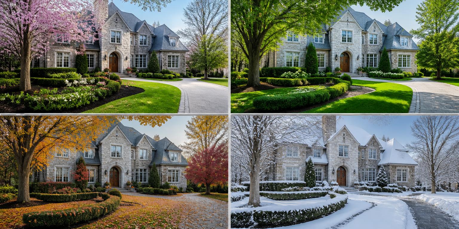 Luxury property care through all four seasons — spring, summer, fall, and winter